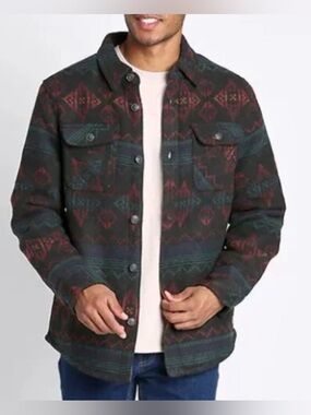 Jachs Dark Patterned Button-Front Shirt Jacket in Black, Red & Green